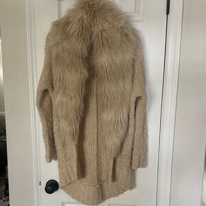 Guess Tan Faux Fur Collar Cardigan